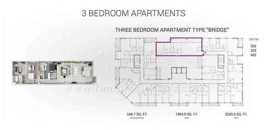 Grenland Residence, 3-Bed Floor Plan, type: 3 BD Type Bridge