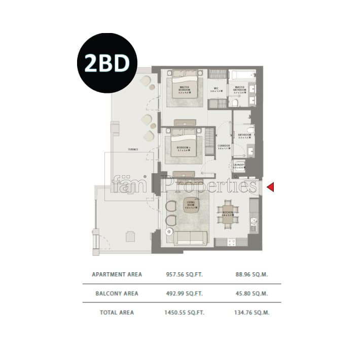 Grove at Creek Beach Building 1, 2-Bed Floor Plan, type: 2 Bedroom