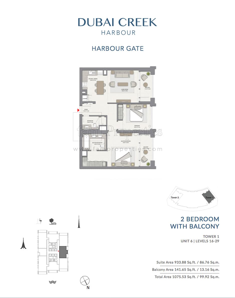 Harbour Gate Tower 1, 2-Bed Floor Plan, type: 2 Bedroom