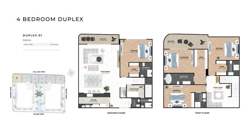 Hatimi Residences, 4-Bed Floor Plan, type: 4BR - Duplex 01 - Podium