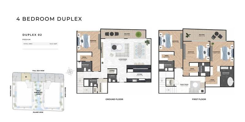 Hatimi Residences, 4-Bed Floor Plan, type: 4BR - Duplex 02 - Podium