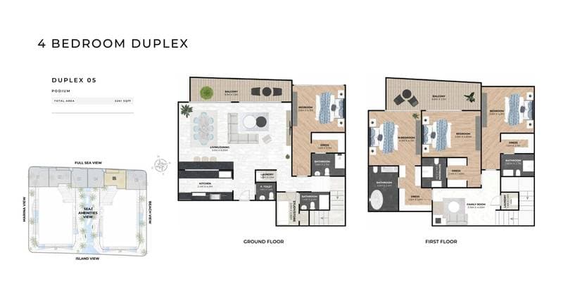 Hatimi Residences, 4-Bed Floor Plan, type: 4BR - Duplex 05 - Podium