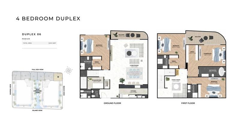 Hatimi Residences, 4-Bed Floor Plan, type: 4BR - Duplex 06 - Podium