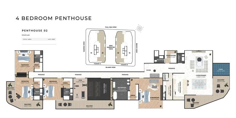 Hatimi Residences, 4-Bed Floor Plan, type: 4BR - Penthouse 02