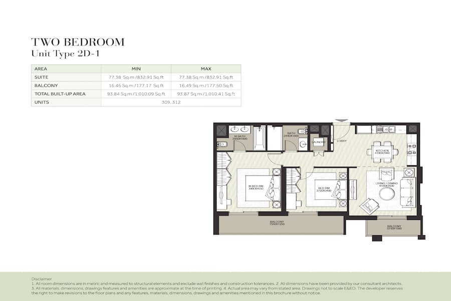 Hayat Boulevard, 2-Bed Floor Plan, type: TWO BEDROOM UNIT TYPE 2D-1