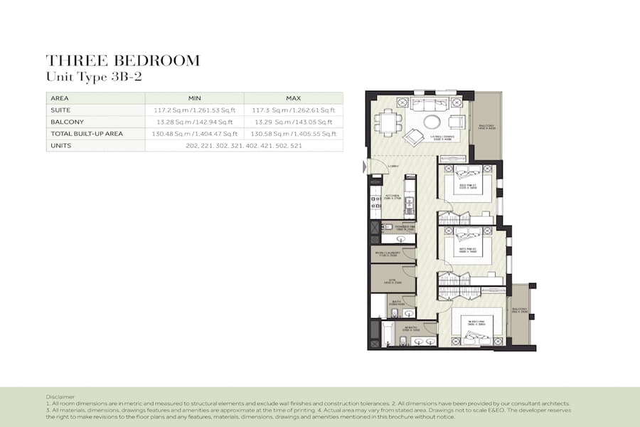 Hayat Boulevard, 3-Bed Floor Plan, type: THREE BEDROOM UNIT TYPE 3B-2