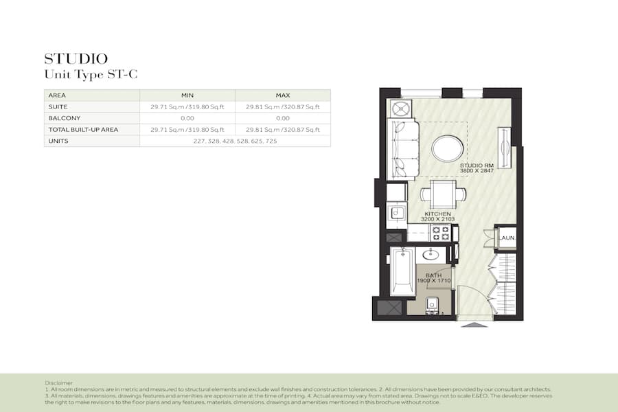 Hayat Boulevard, 0-Bed Floor Plan, type: STUDIO UNIT TYPE ST-C