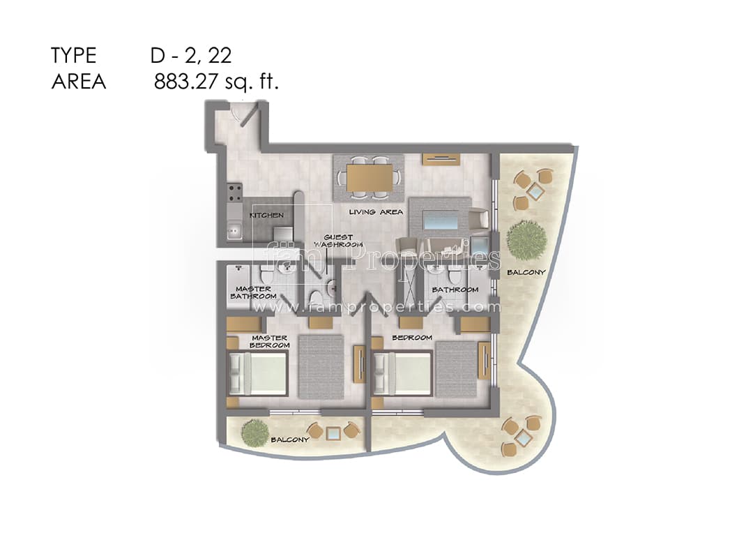 Hera Tower, 2-Bed Floor Plan, type: 2 Bedroom