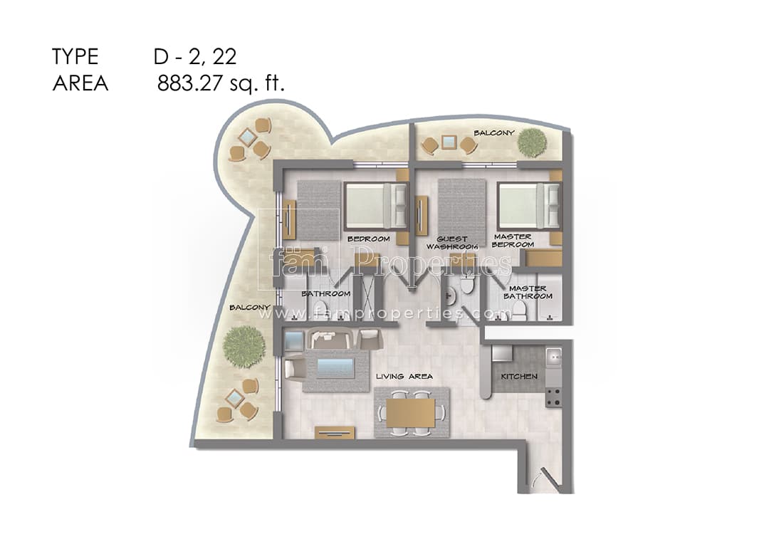 Hera Tower, 2-Bed Floor Plan, type: 2 Bedroom