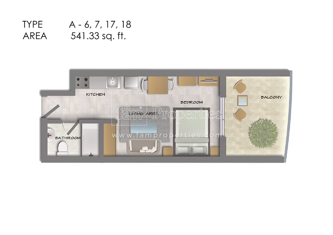 Hera Tower, 0-Bed Floor Plan, type: Studio