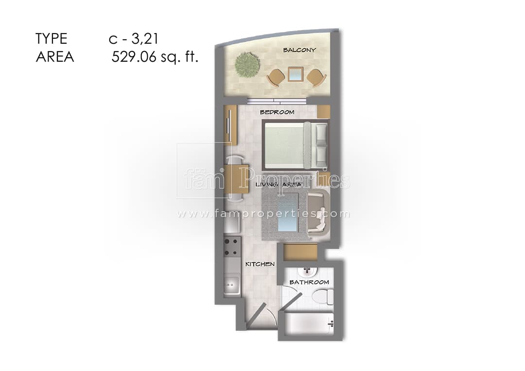 Hera Tower, 0-Bed Floor Plan, type: Studio