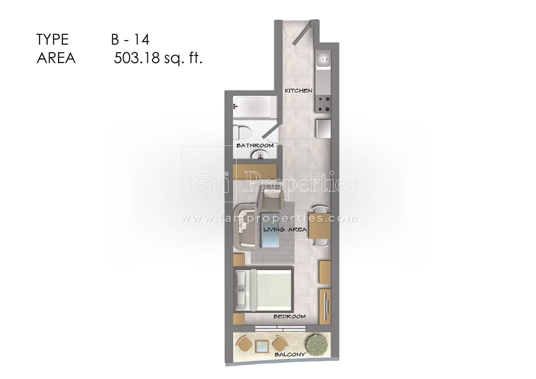 Hera Tower, 0-Bed Floor Plan, type: Studio