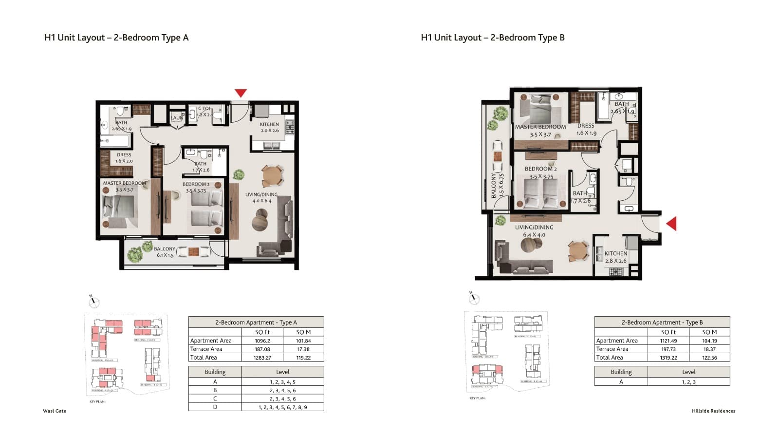 Hillside Residences 1-A, 2-Bed Floor Plan, type: