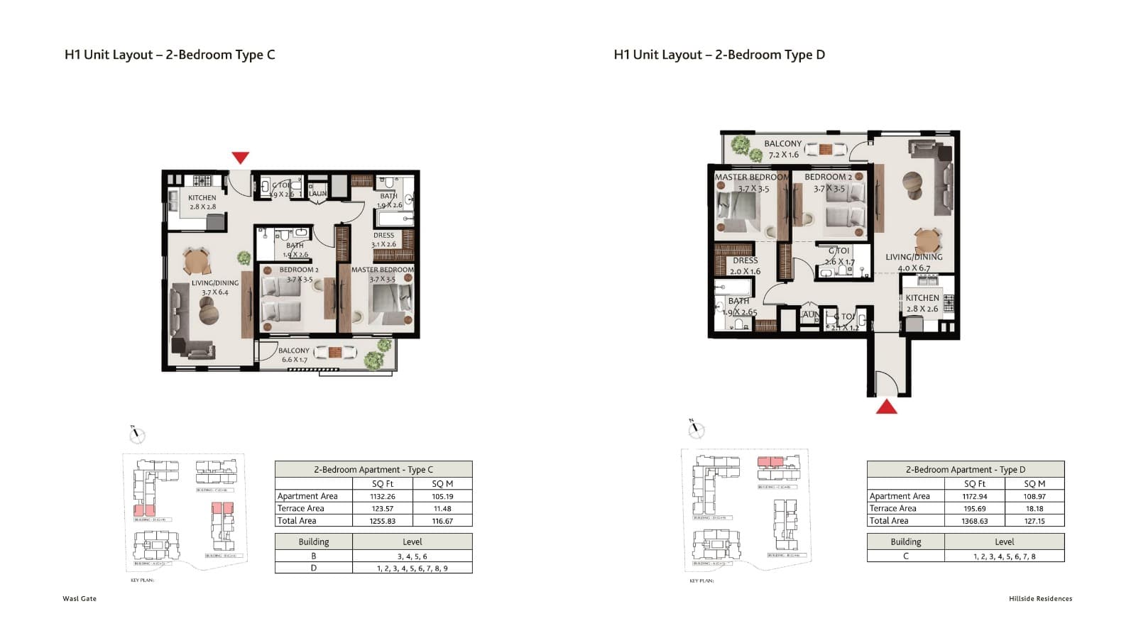 Hillside Residences 1-A, 2-Bed Floor Plan, type: