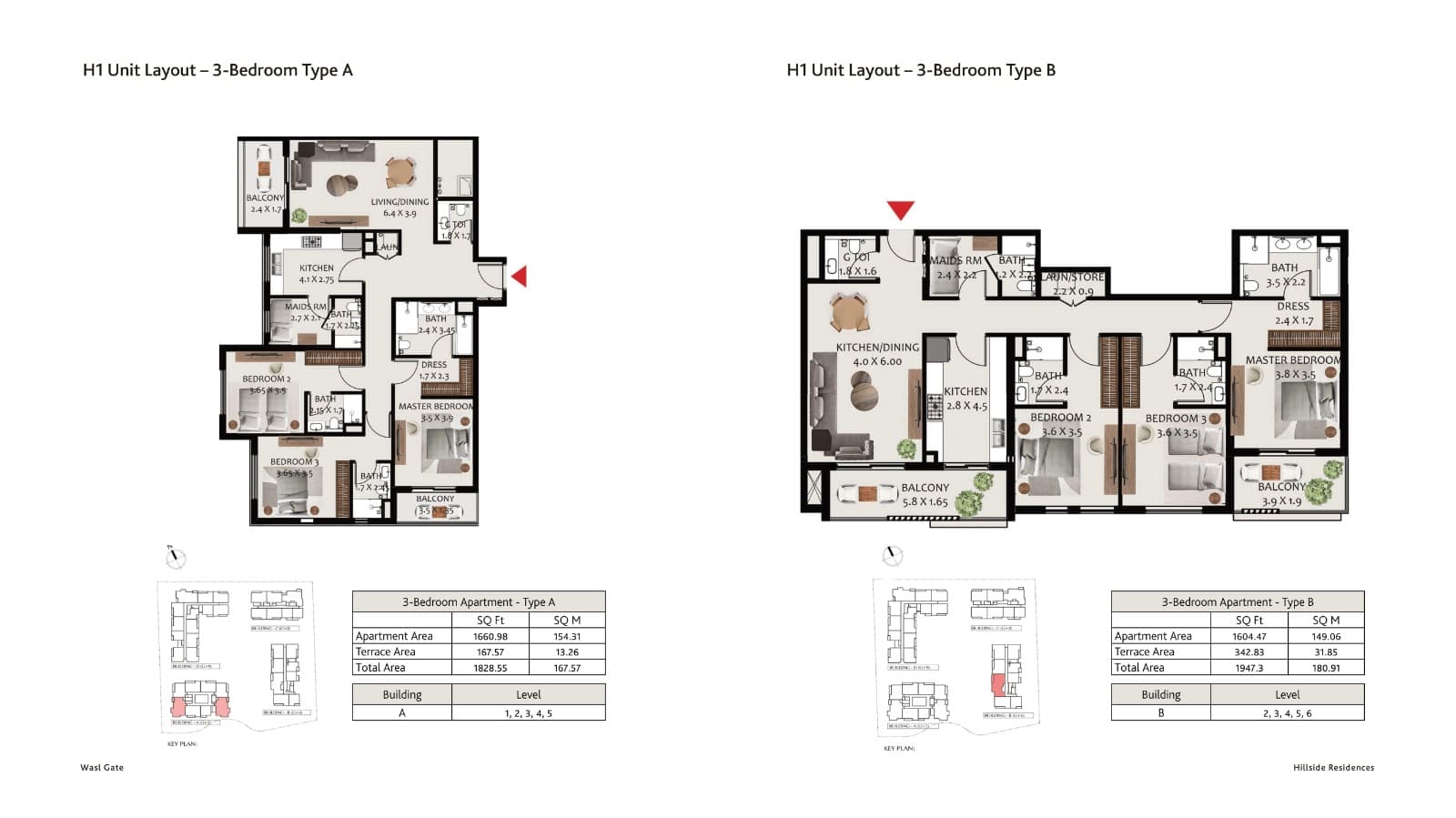 Hillside Residences 1-A, 3-Bed Floor Plan, type: