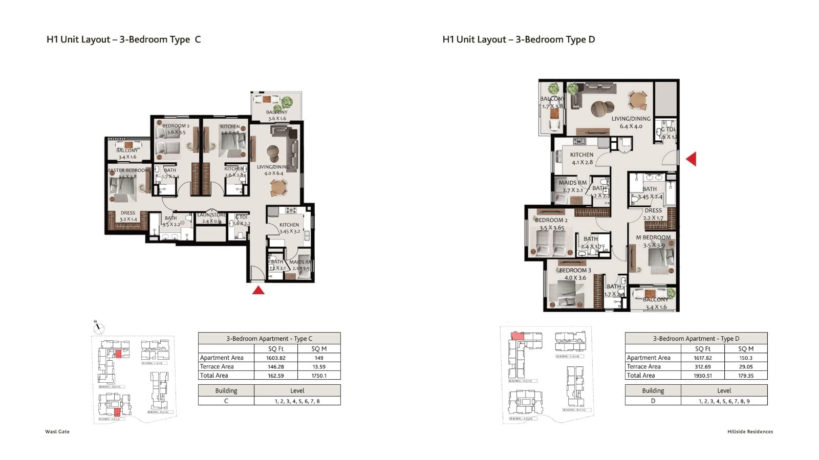 Hillside Residences 1-A, 3-Bed Floor Plan, type: