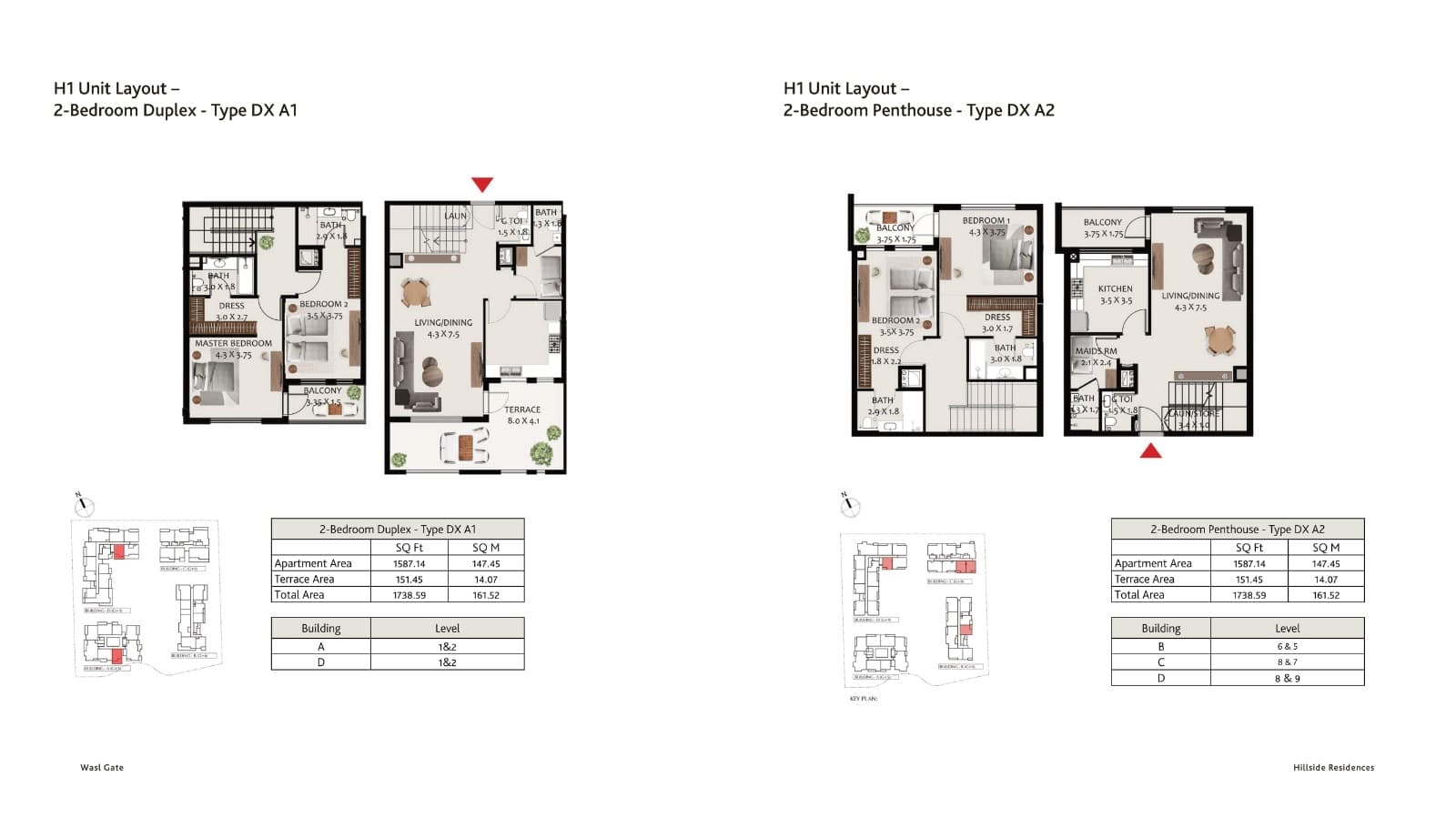 Hillside Residences 1-A, 2-Bed Floor Plan, type: