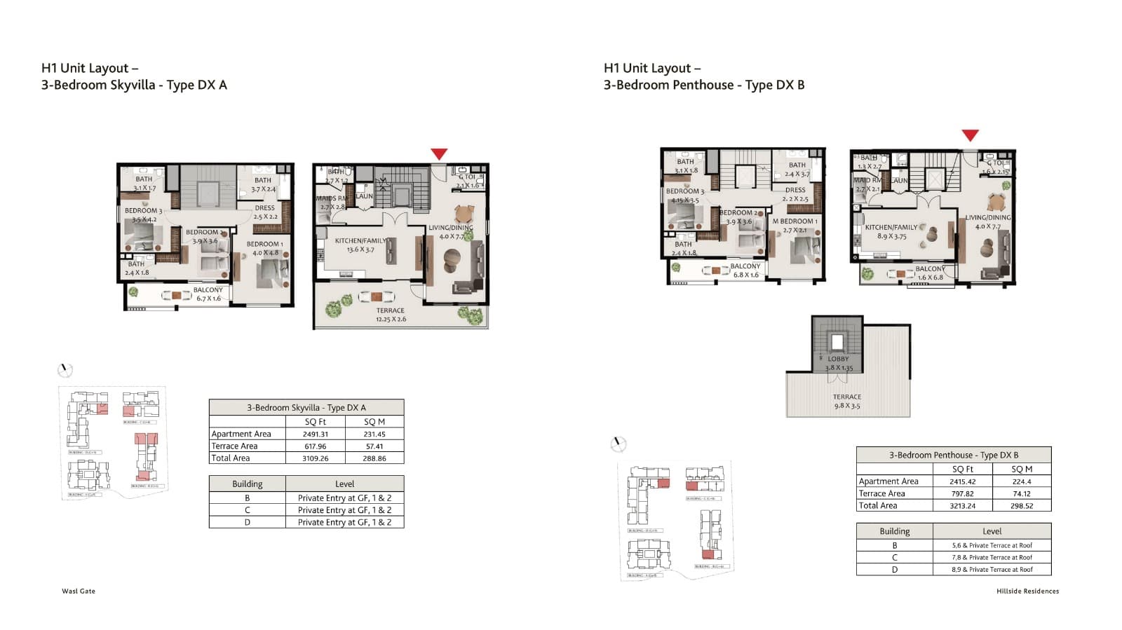 Hillside Residences 1-A, 3-Bed Floor Plan, type: