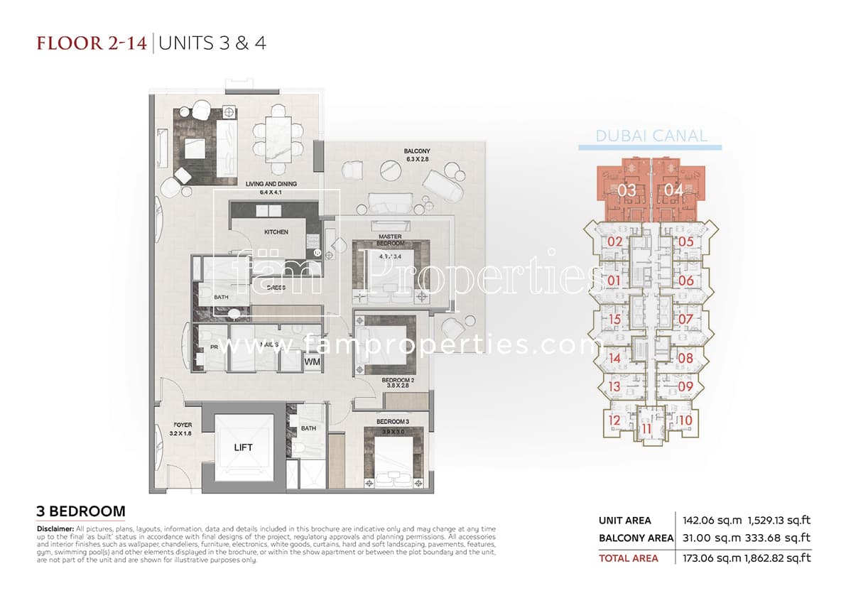 I Love Florence Tower, 3-Bed Floor Plan, type: 3 Bedroom