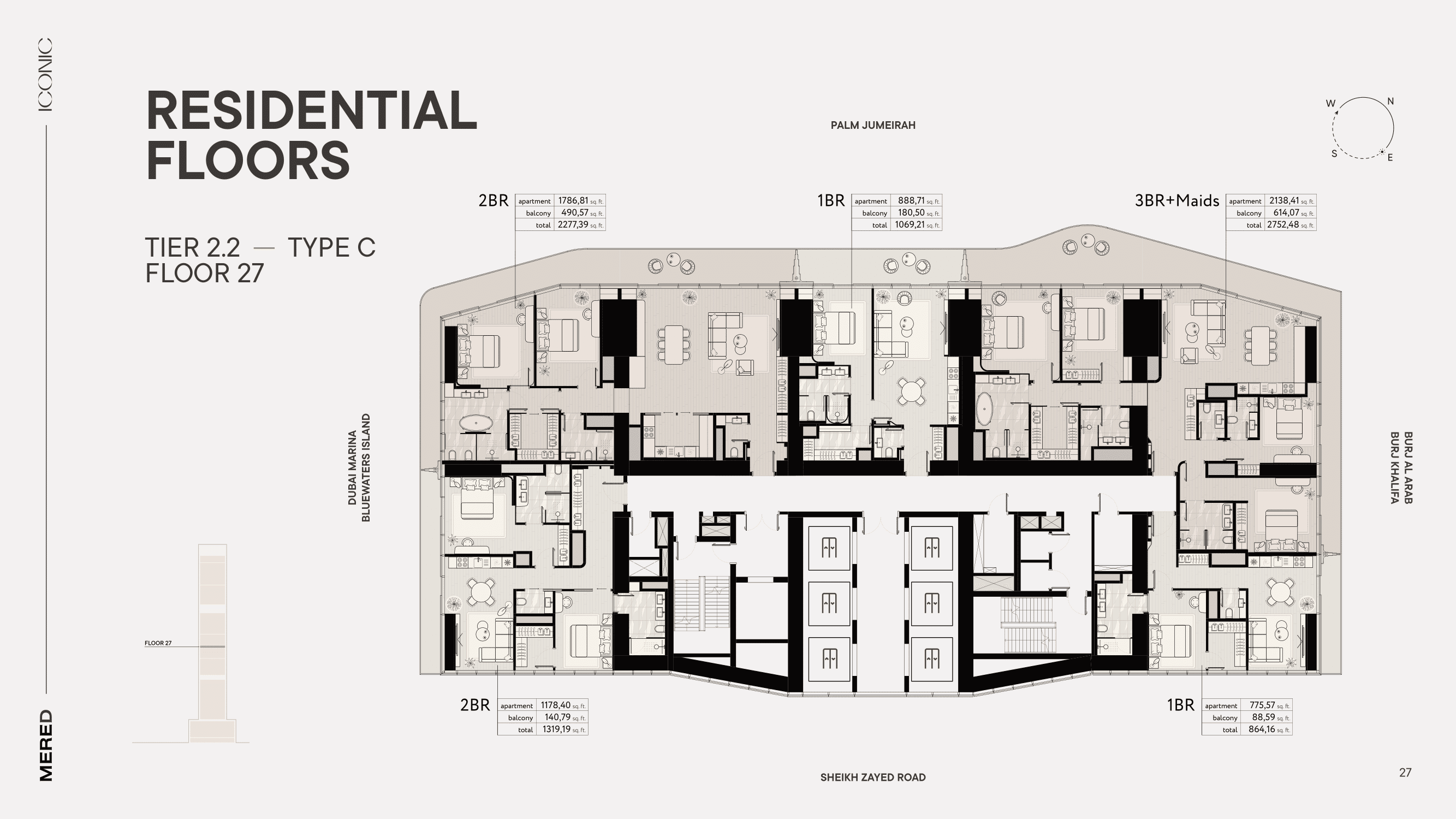 ICONIC Residences design by Pininfarina, 2-Bed Floor Plan, type: