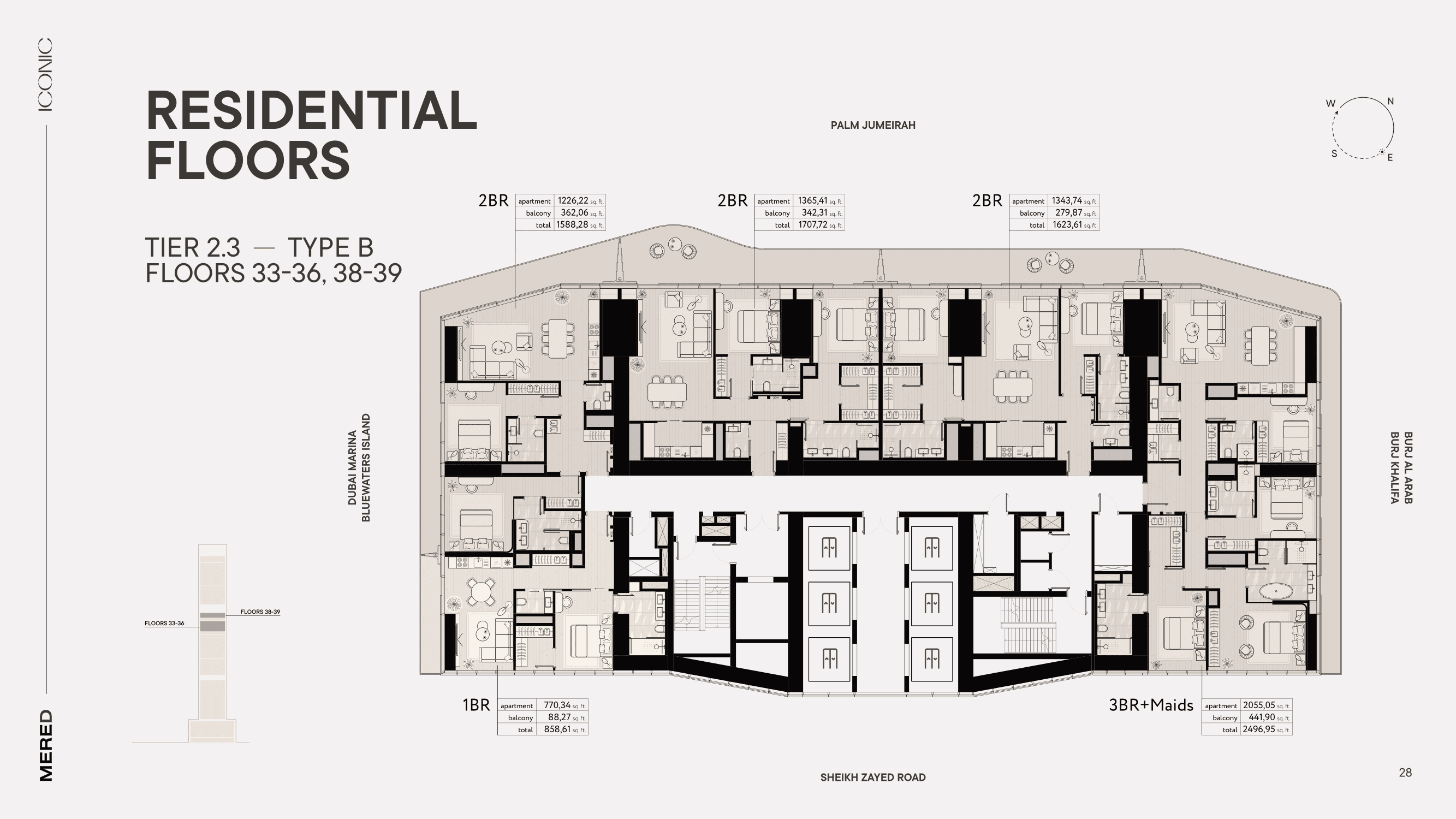 ICONIC Residences design by Pininfarina, 2-Bed Floor Plan, type: