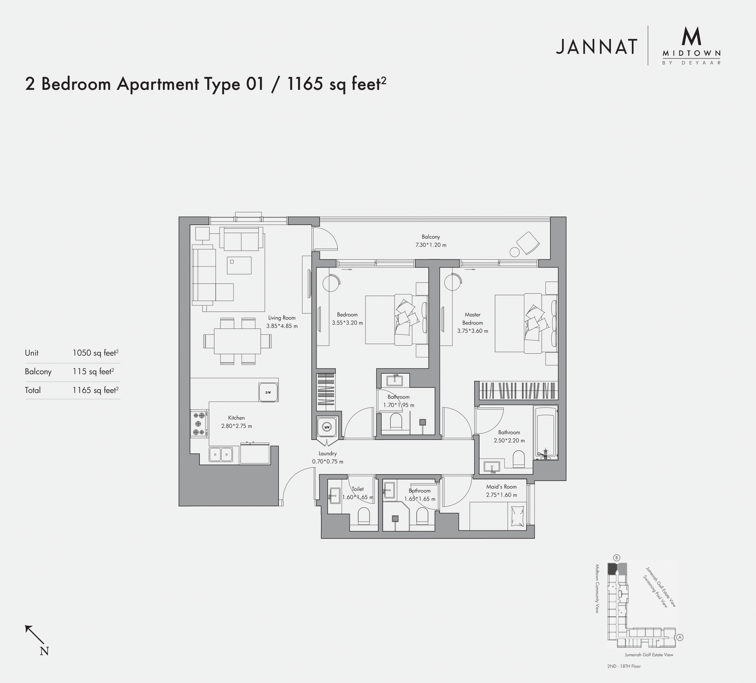 Jannat A, 2-Bed Floor Plan, type: