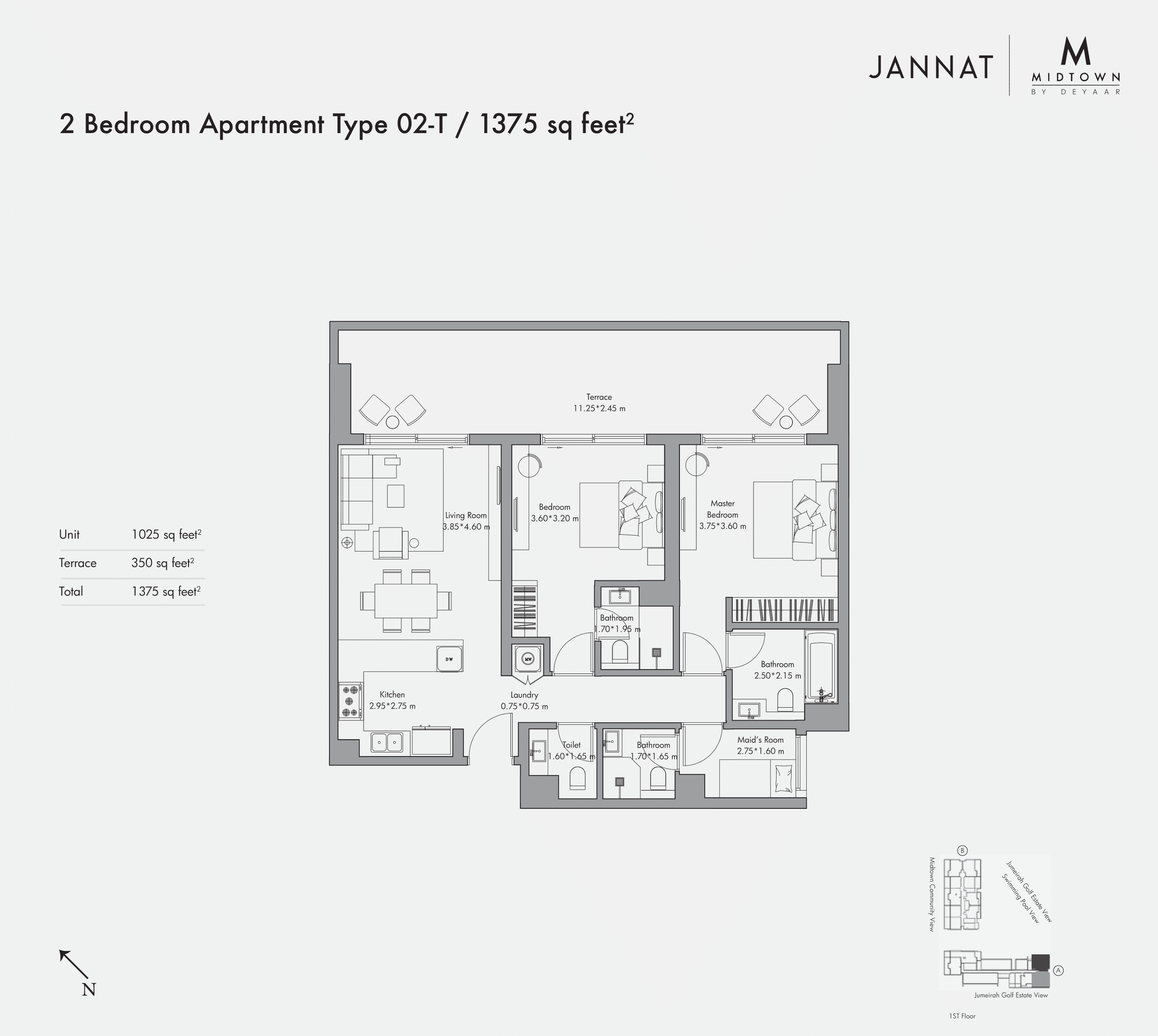 Jannat A, 2-Bed Floor Plan, type: