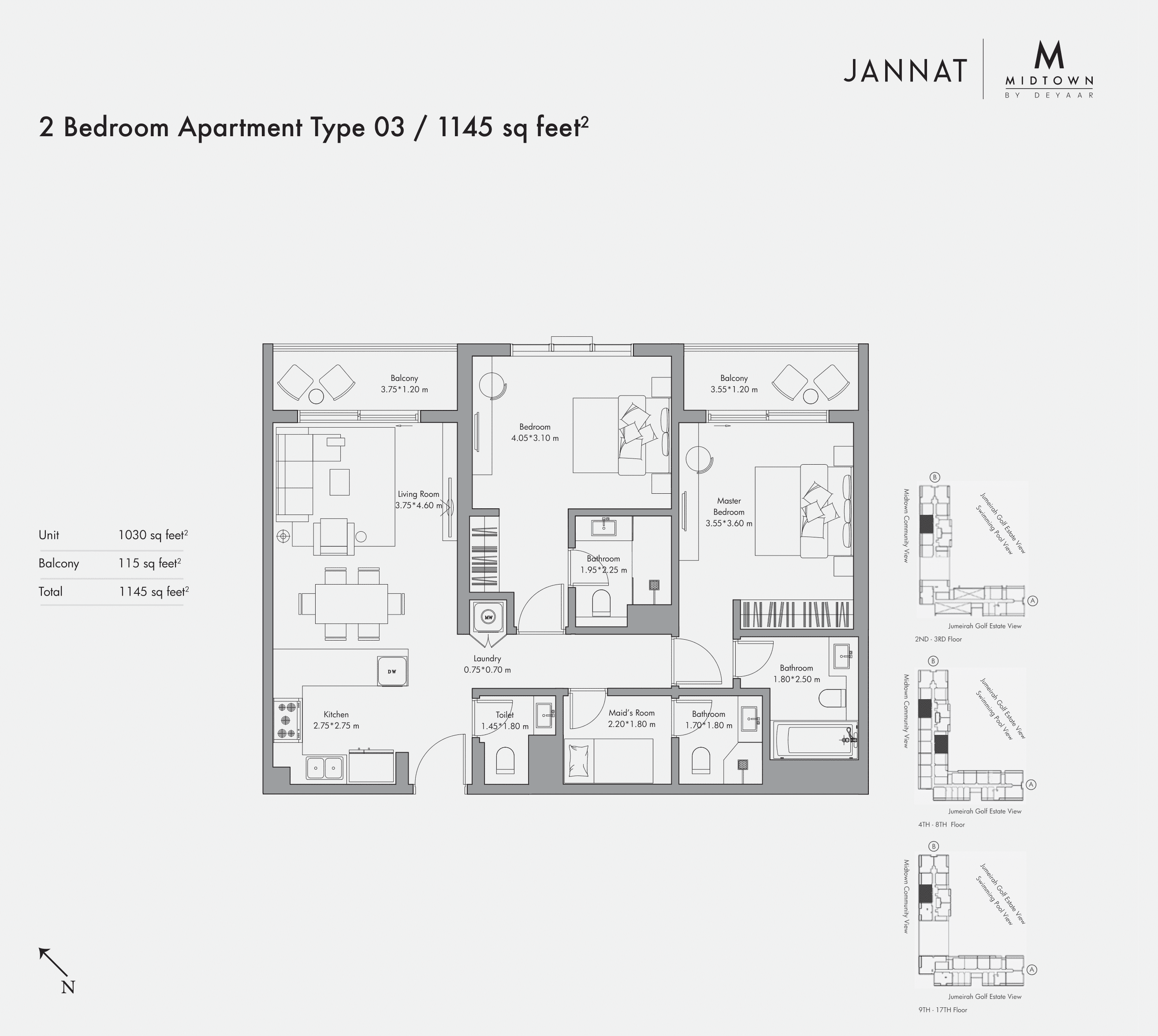 Jannat A, 2-Bed Floor Plan, type:
