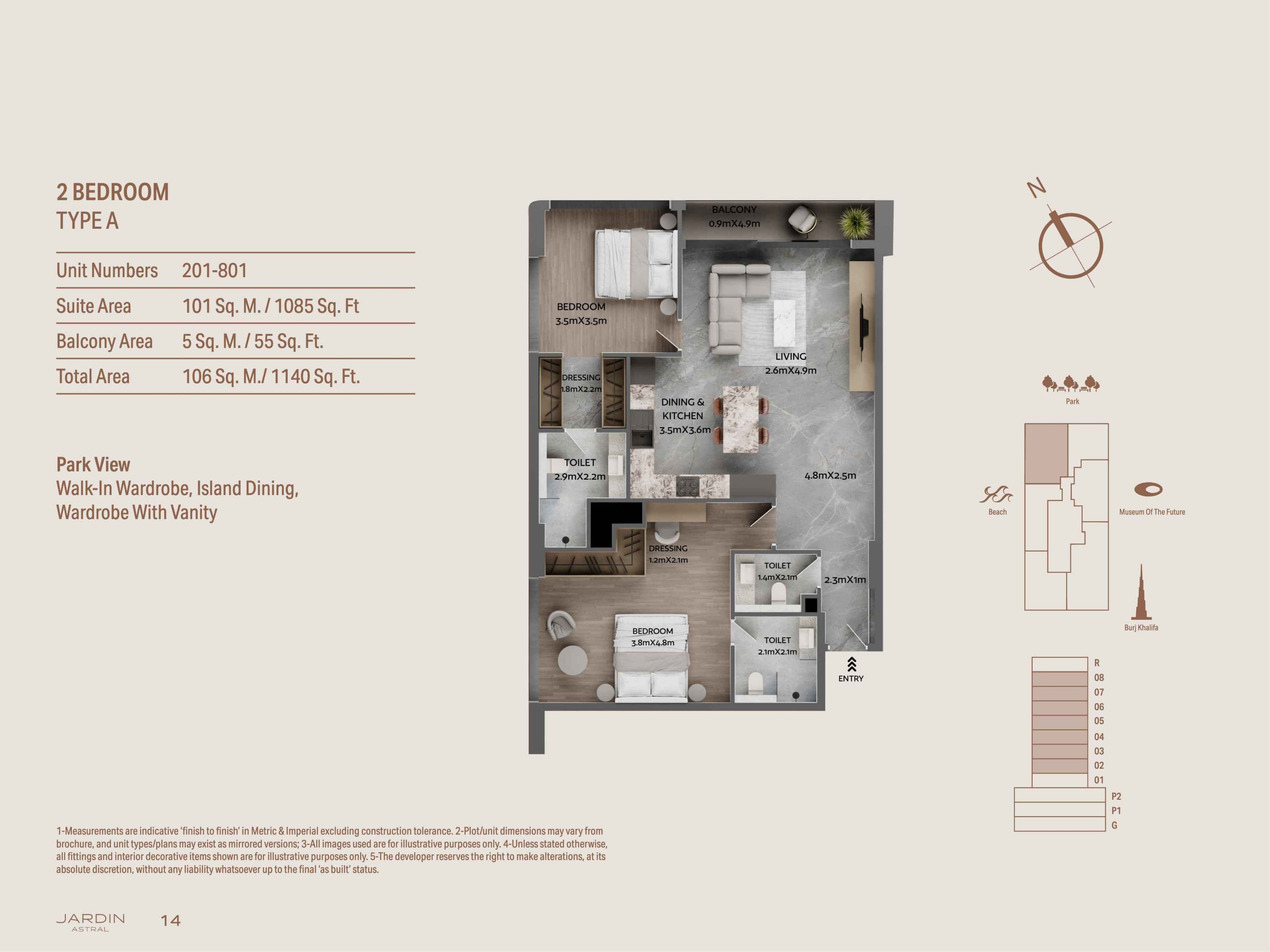 Jardin Astral, 2-Bed Floor Plan, type: 2BR - Type A