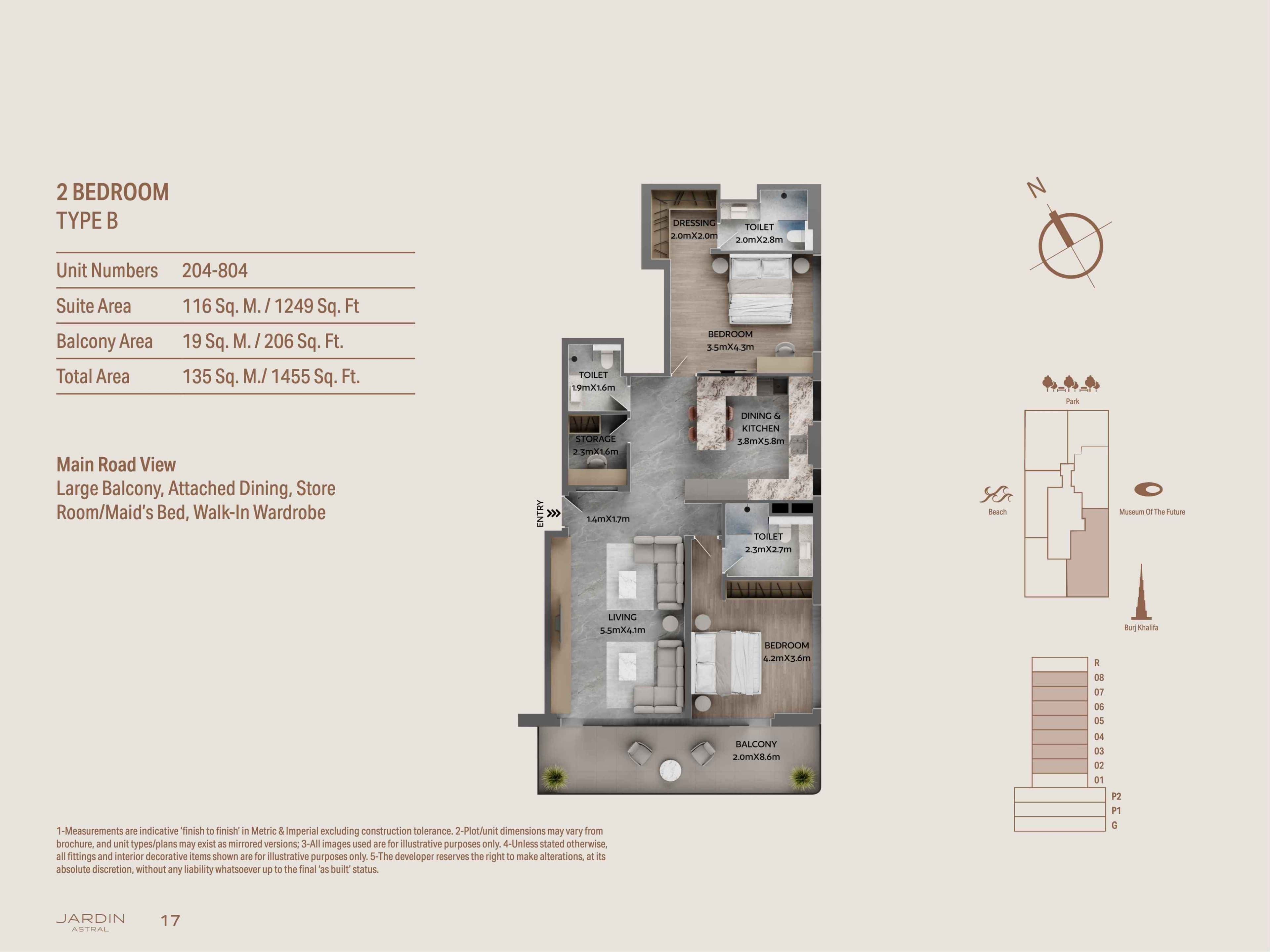 Jardin Astral, 2-Bed Floor Plan, type: 2BR - Type B