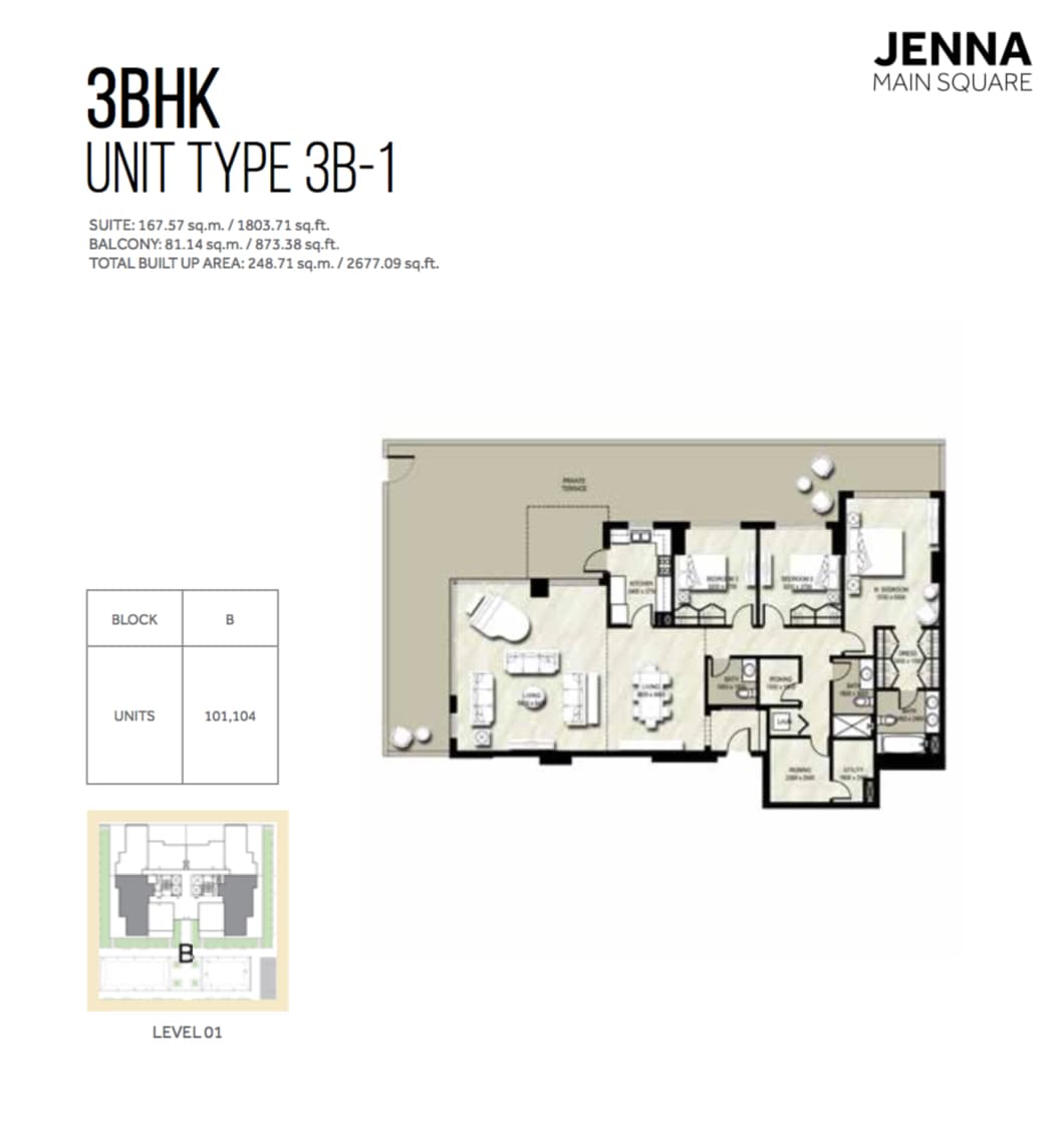 Jenna I, 3-Bed Floor Plan, type: 3BHK UNIT TYPE 3B-1