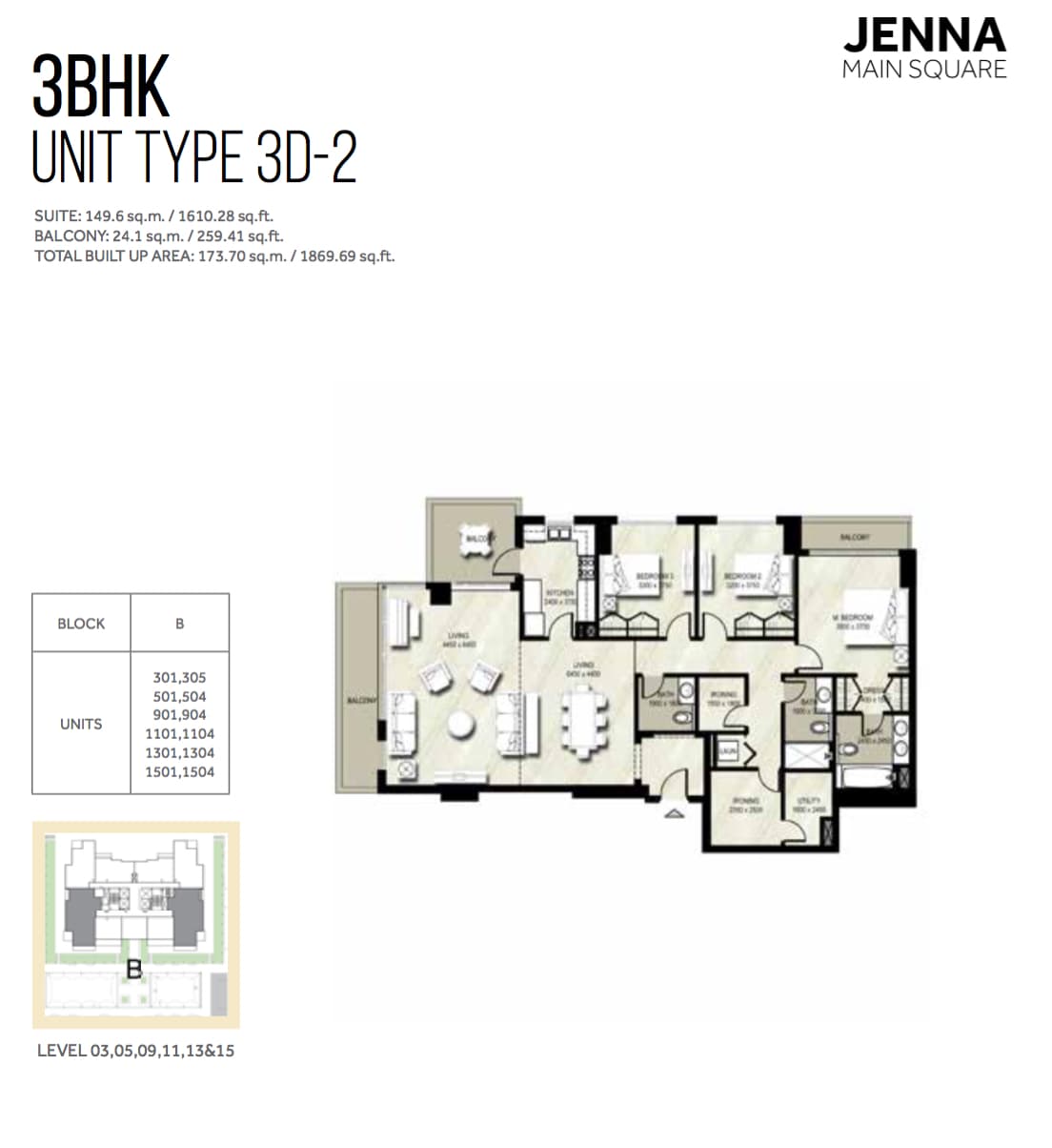Jenna I, 3-Bed Floor Plan, type: 3BHK UNIT TYPE 3D-2