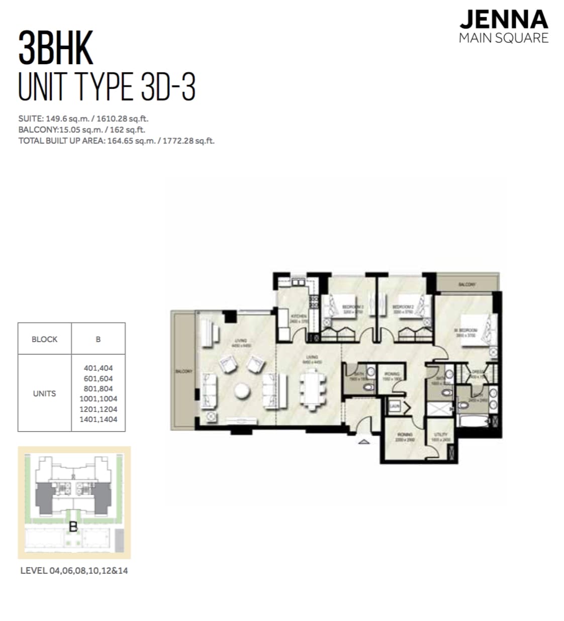 Jenna I, 3-Bed Floor Plan, type: 3BHK UNIT TYPE 3D-3