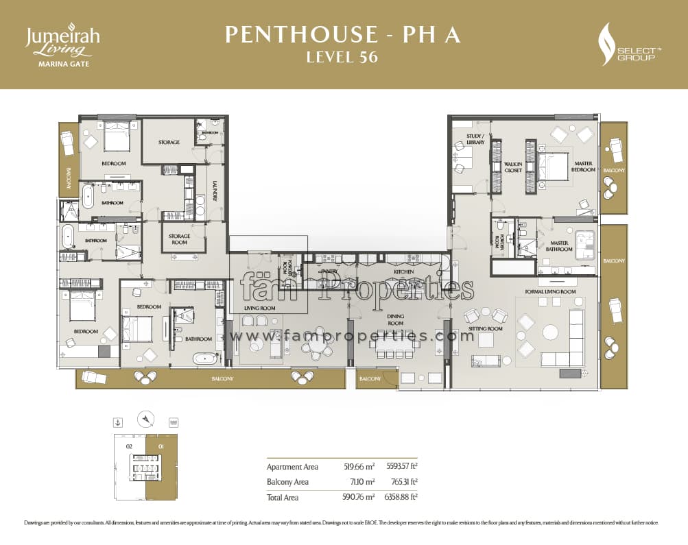 Jumeirah Living Marina Gate, 4-Bed Floor Plan, type: 4 Bedroom