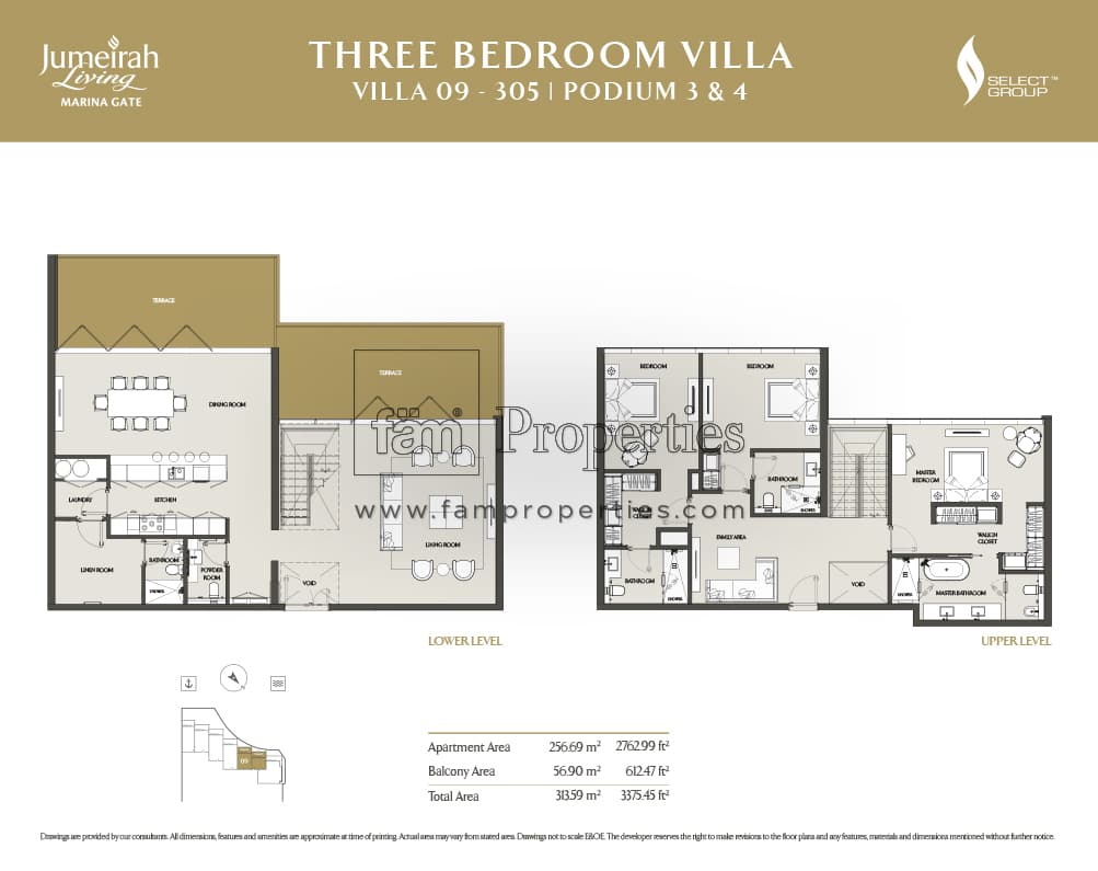 Jumeirah Living Marina Gate, 3-Bed Floor Plan, type: 3 Bedroom