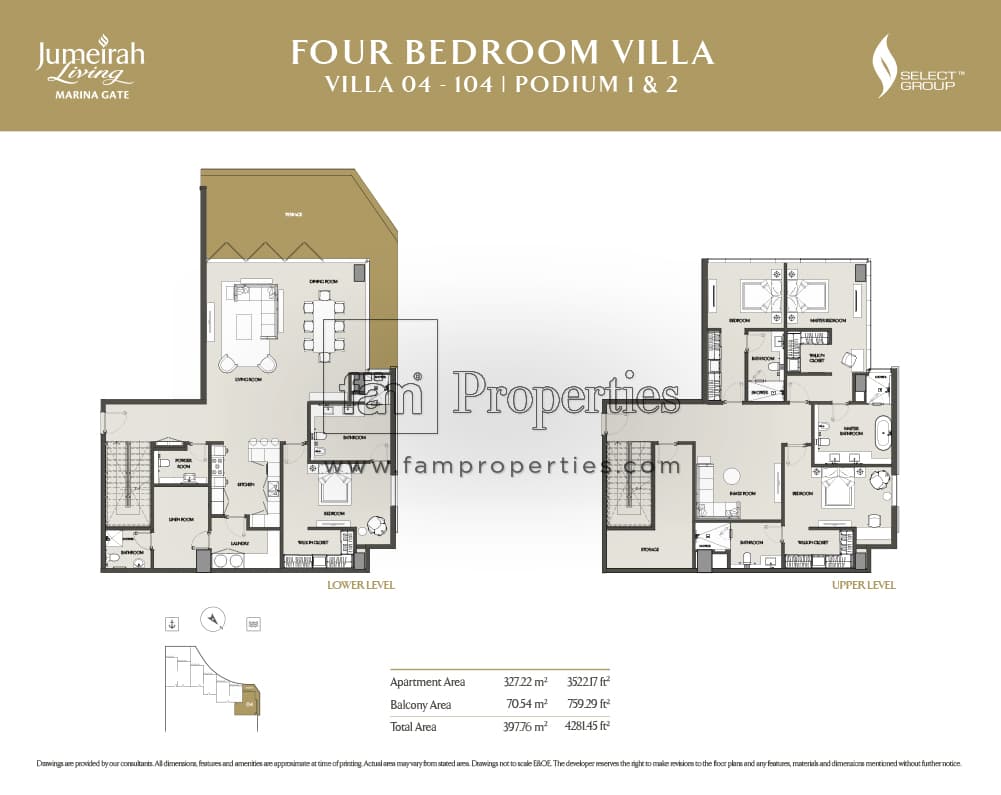 Jumeirah Living Marina Gate, 4-Bed Floor Plan, type: 4 Bedroom