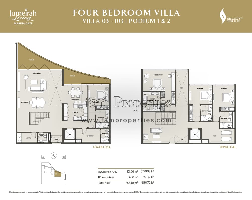 Jumeirah Living Marina Gate, 4-Bed Floor Plan, type: 4 Bedroom