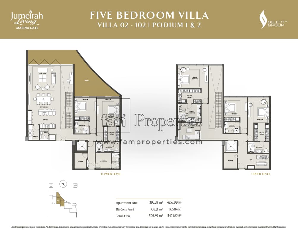 Jumeirah Living Marina Gate, 5-Bed Floor Plan, type: 5 Bedroom