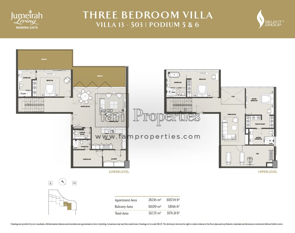 Jumeirah Living Marina Gate, 3-Bed Floor Plan, type: 3 Bedroom
