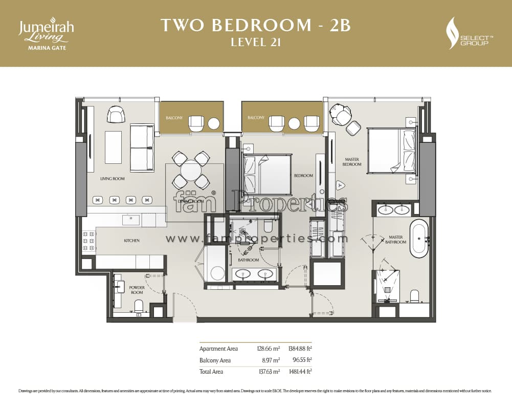 Jumeirah Living Marina Gate, 2-Bed Floor Plan, type: 2 Bedroom