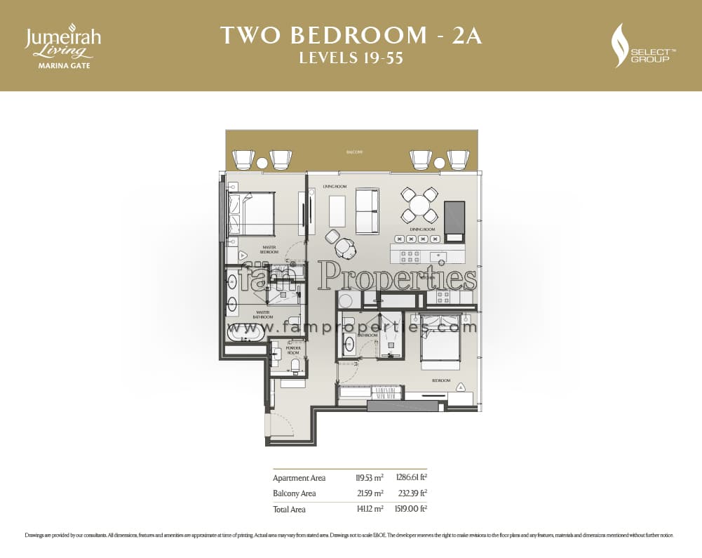 Jumeirah Living Marina Gate, 2-Bed Floor Plan, type: 2 Bedroom