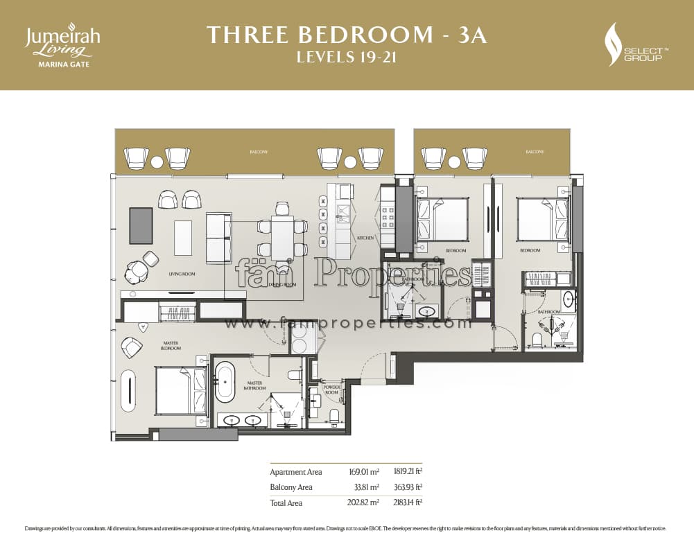 Jumeirah Living Marina Gate, 3-Bed Floor Plan, type: 3 Bedroom
