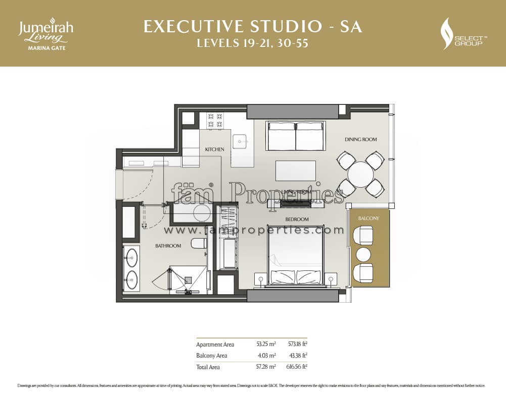 Jumeirah Living Marina Gate, 0-Bed Floor Plan, type: Executive Studio