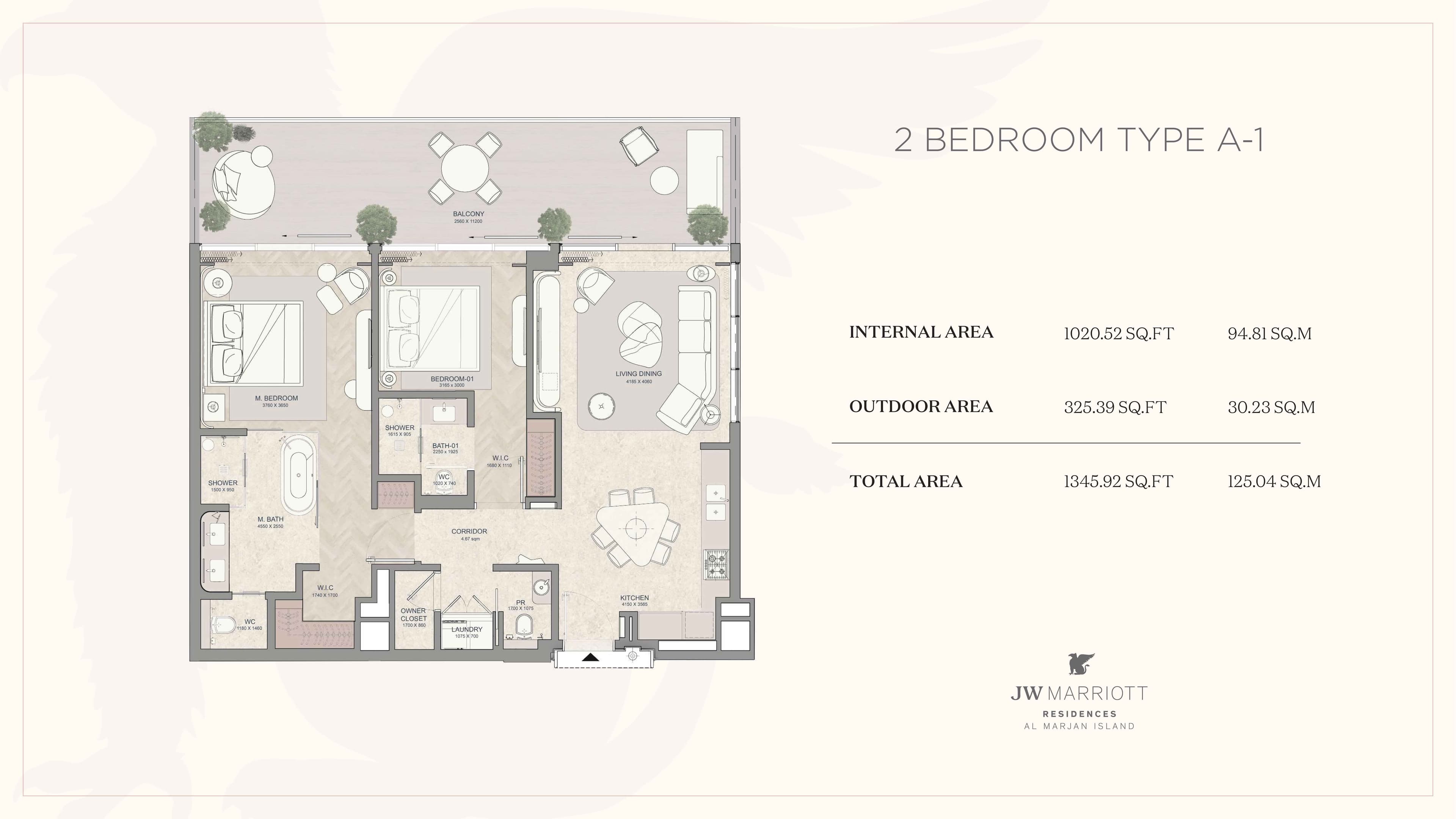 JW Mariott Residence, 2-Bed Floor Plan, type: 2BD-Type A-1