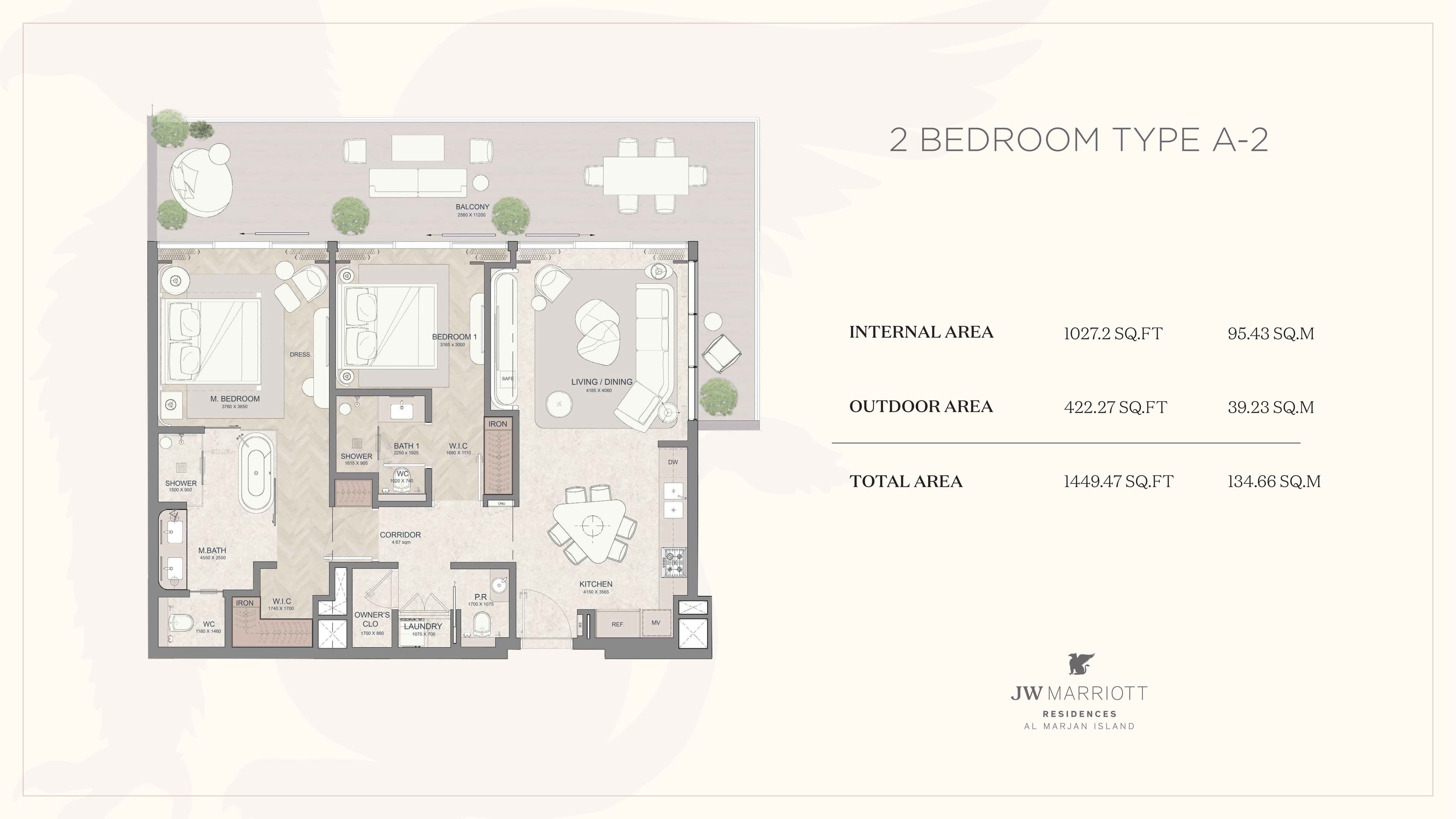 JW Mariott Residence, 2-Bed Floor Plan, type: 2BD-Type A-2