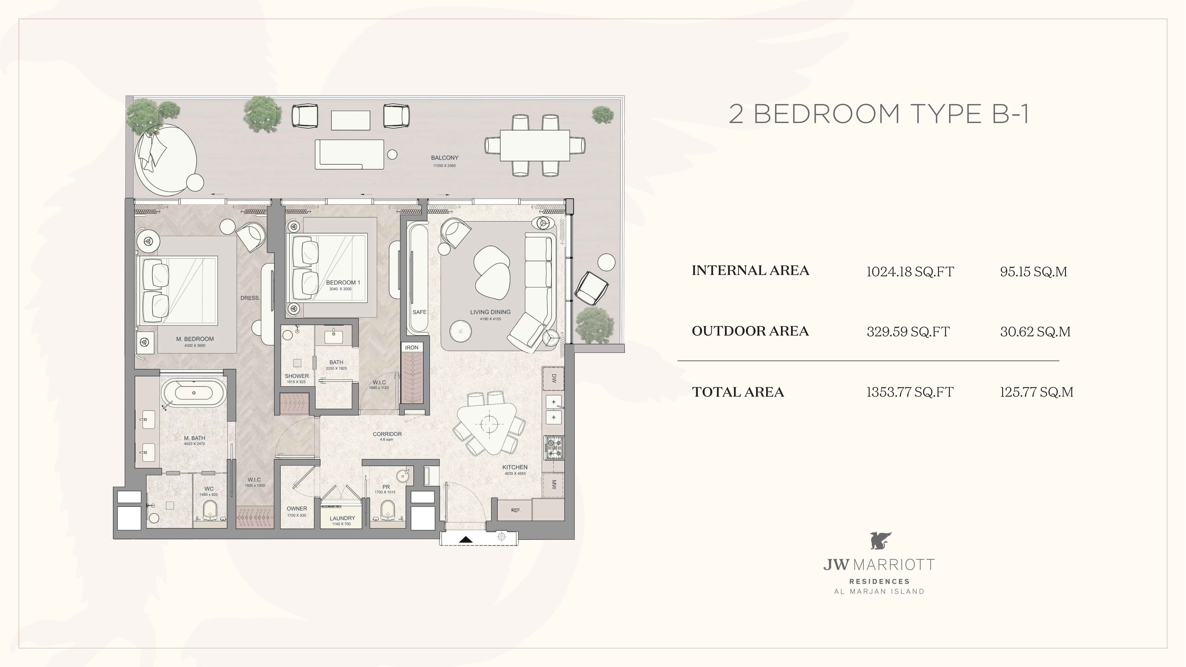 JW Mariott Residence, 2-Bed Floor Plan, type: 2BD-Type B-1