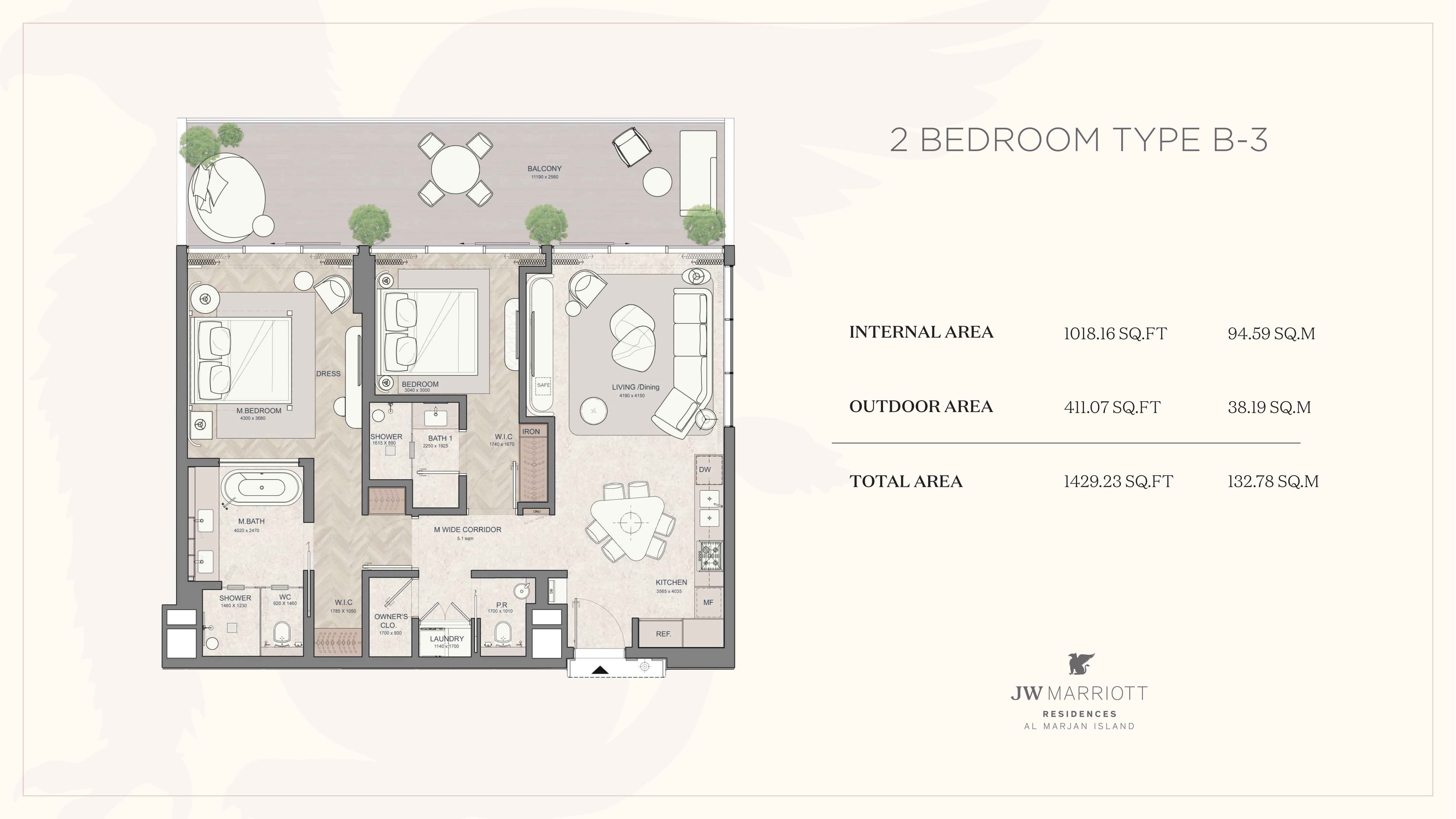JW Mariott Residence, 2-Bed Floor Plan, type: 2BD-Type B-3