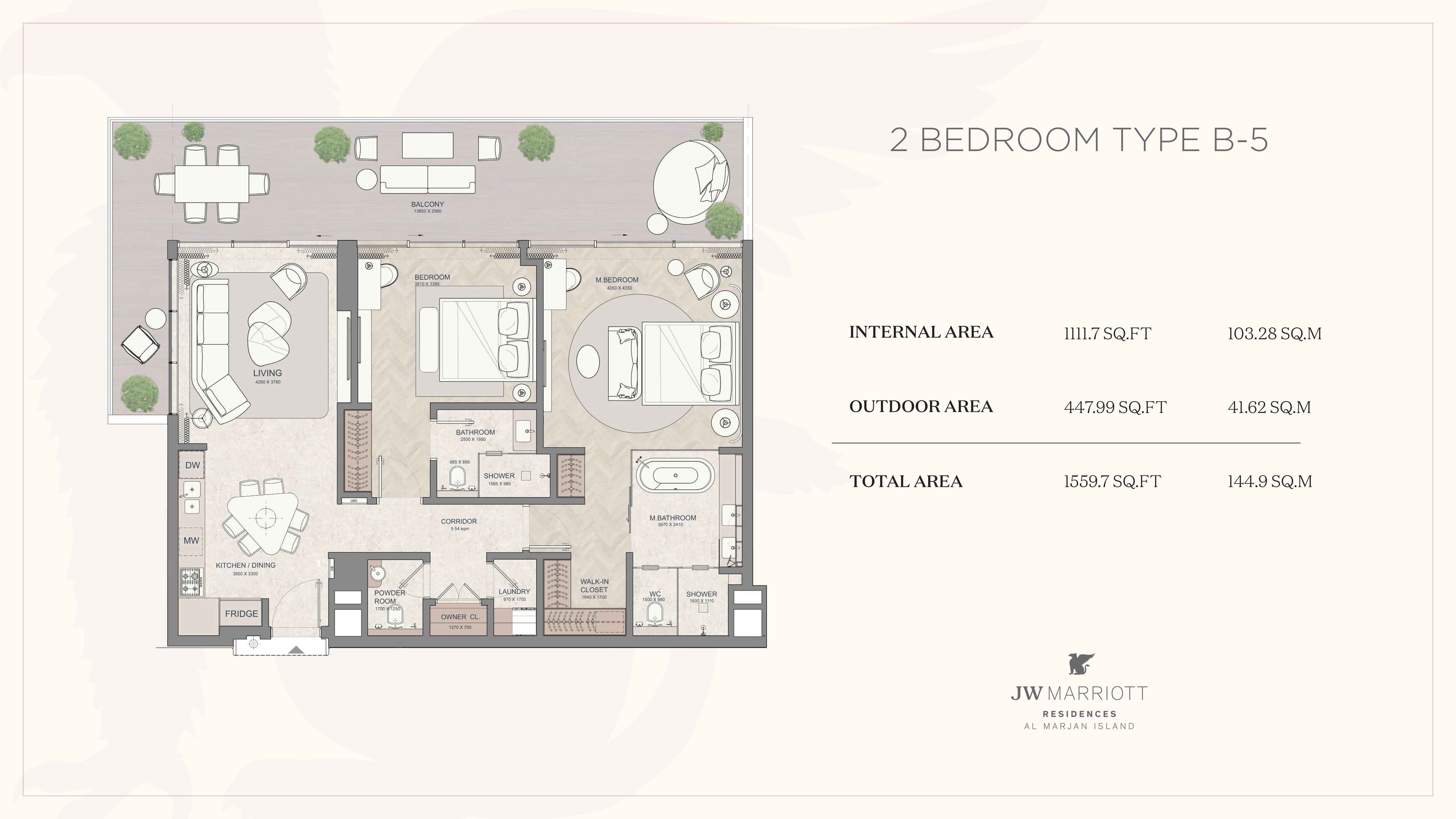 JW Mariott Residence, 2-Bed Floor Plan, type: 2BD-Type B-5