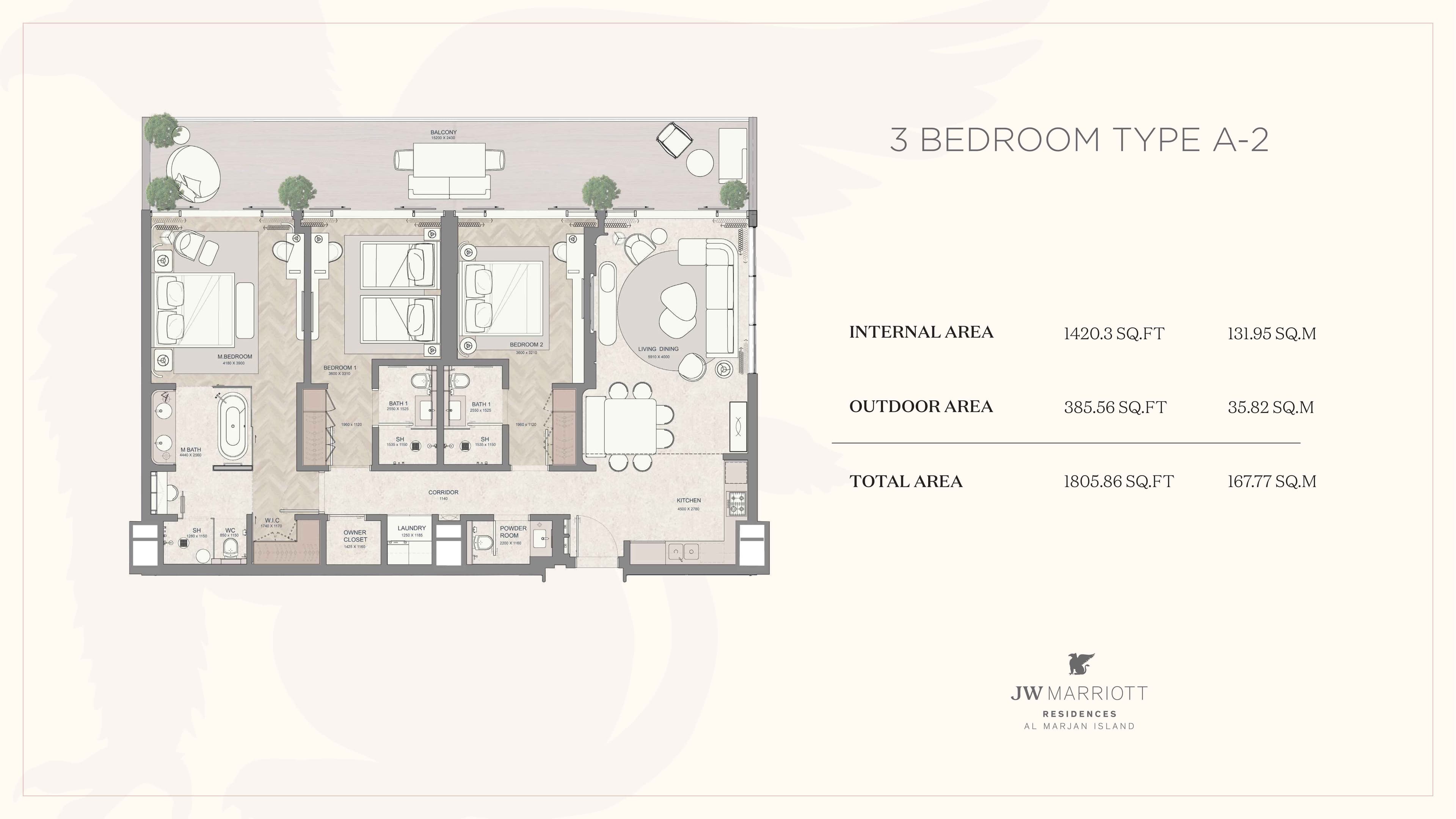 JW Mariott Residence, 3-Bed Floor Plan, type: 3BD-Type A-2