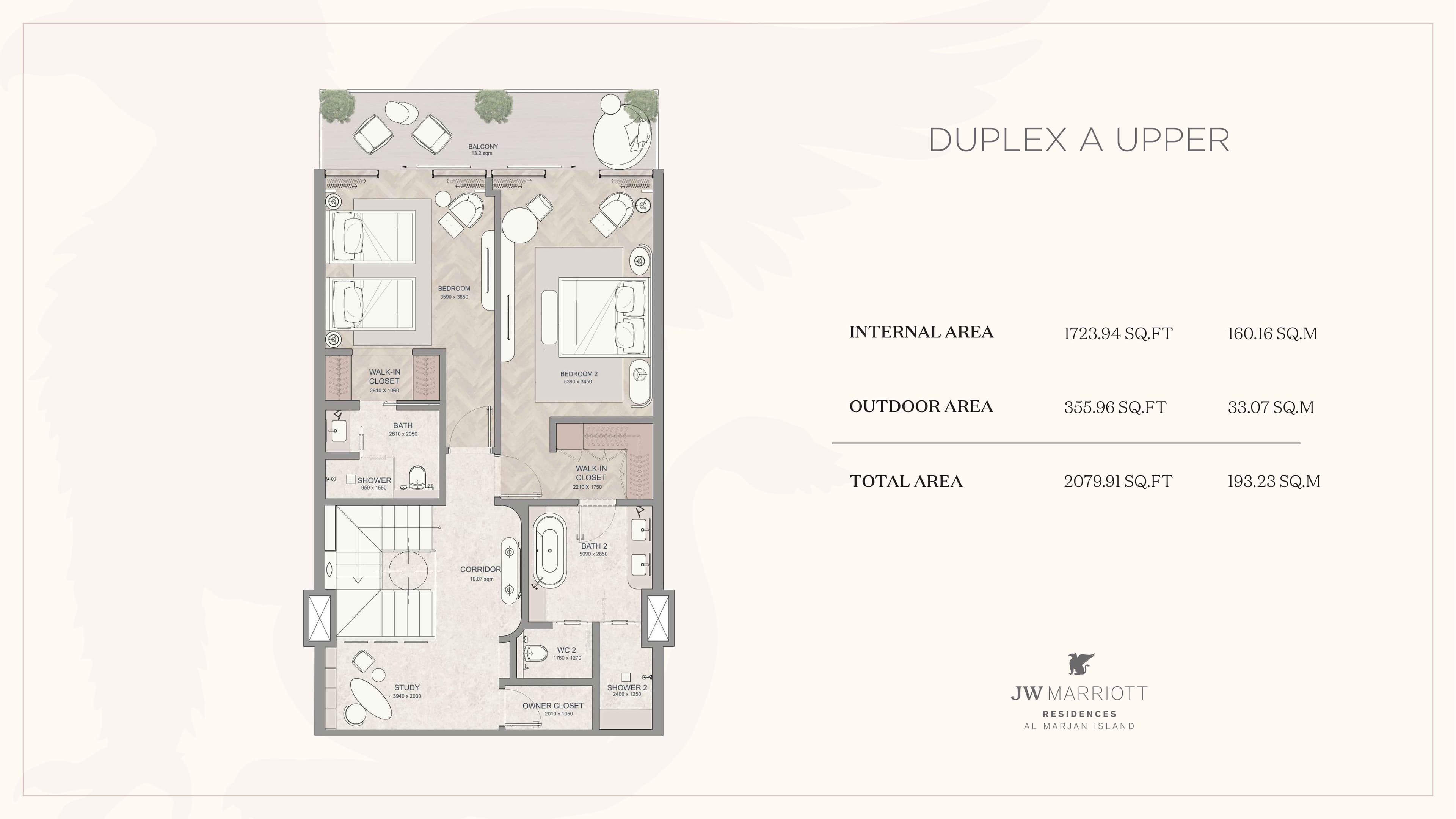 JW Mariott Residence, 2-Bed Floor Plan, type: Duplex A Upper